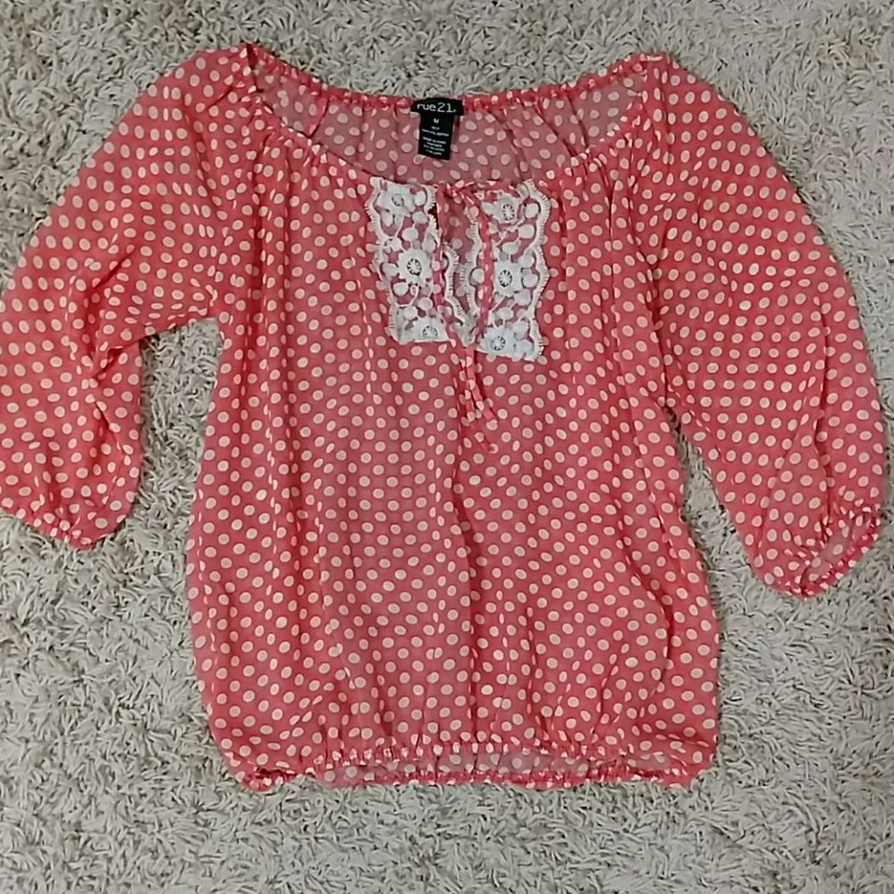 Coral/White Polka Dot top